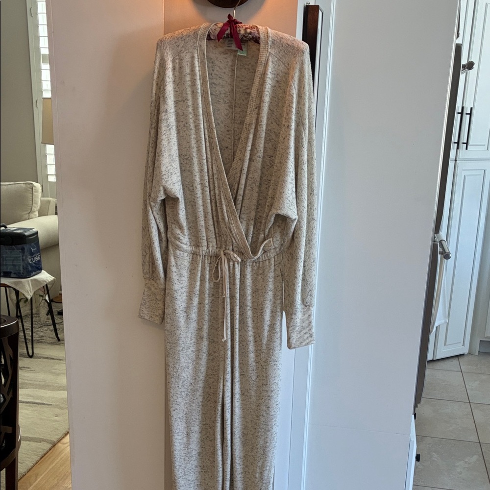 Anthropologie Cozy Neutral Knit Jumpsuit - Cream Speckled